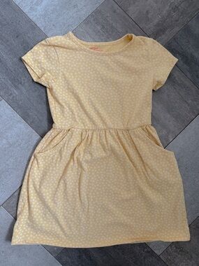Cat & Jack 6/7yr Yellow Girls Pocket Dress White Flowers Play Comfort
